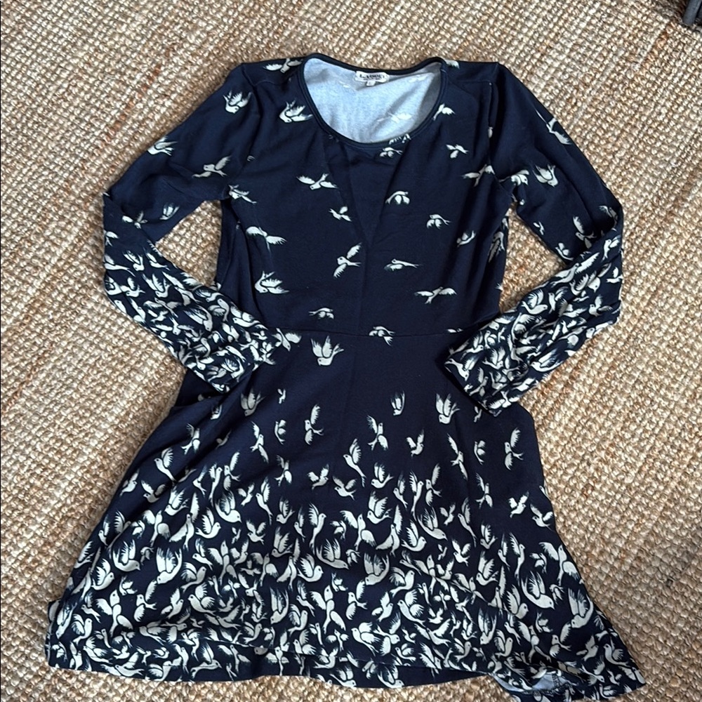 Blue Fit and Flare Dress with Bishop Sleeves for Work